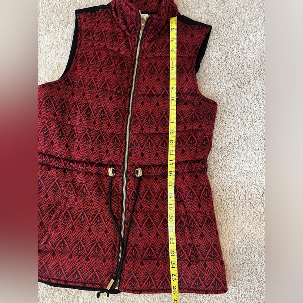 NWT Rafaella red black zip up vest. Drawstring waist.Print front black knit back - Picture 12 of 15